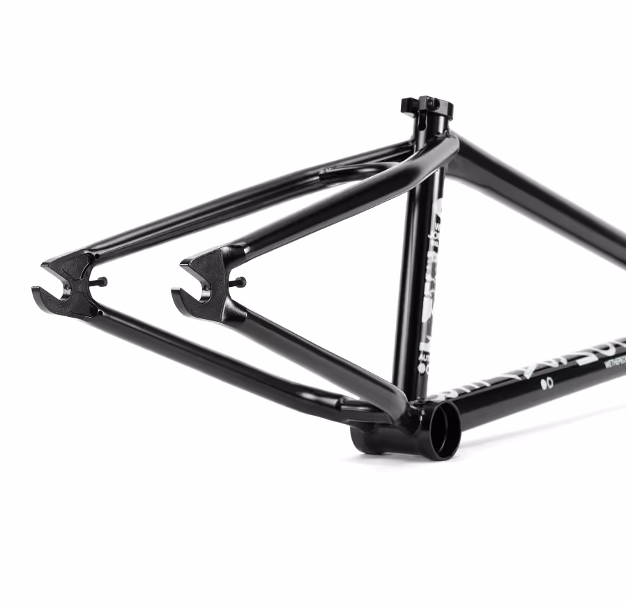 7.5mm thick beefy dropouts designed to work flawlessly with pegs and hub guards. Includes an integrated chain tensioner bolt to help you dial in your backend with ease.